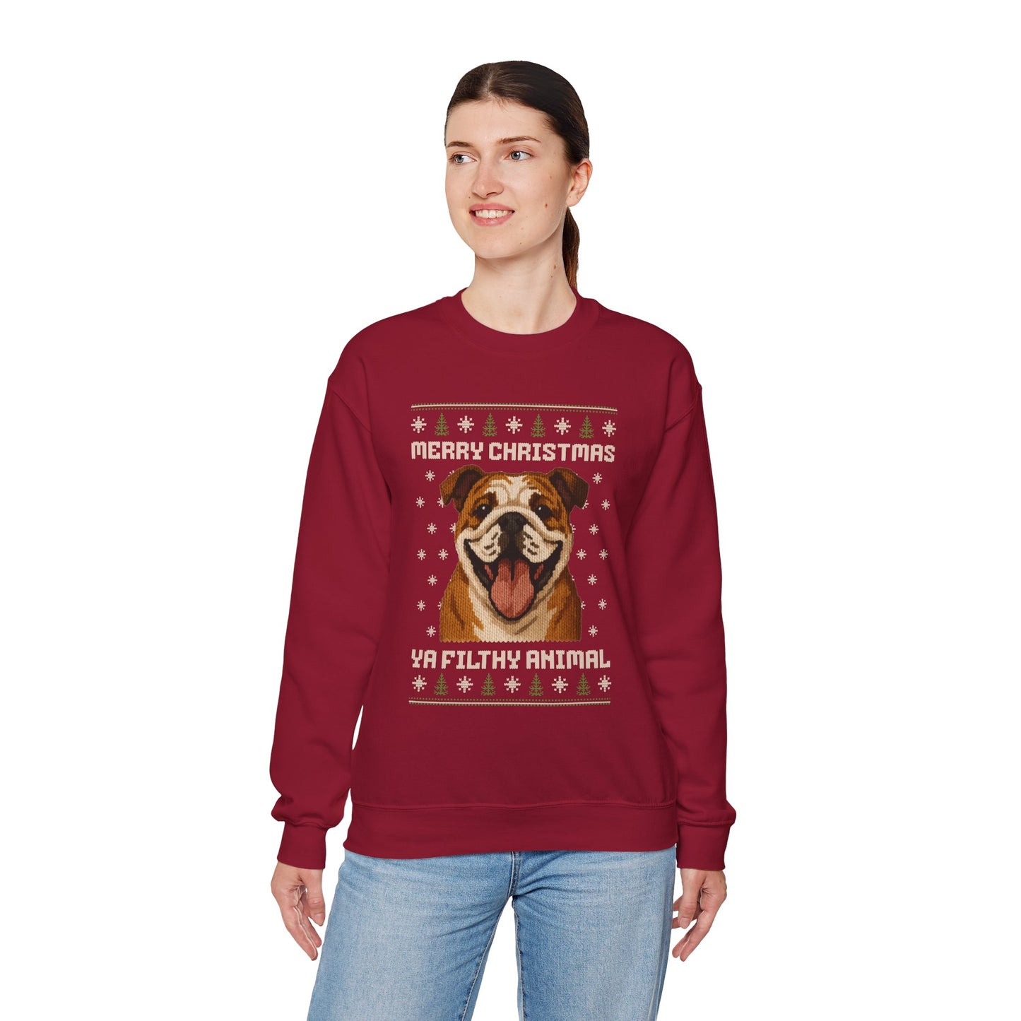 English Bulldog Merry Christmas Ya Filthy Animal Ugly Christmas Sweatshirt