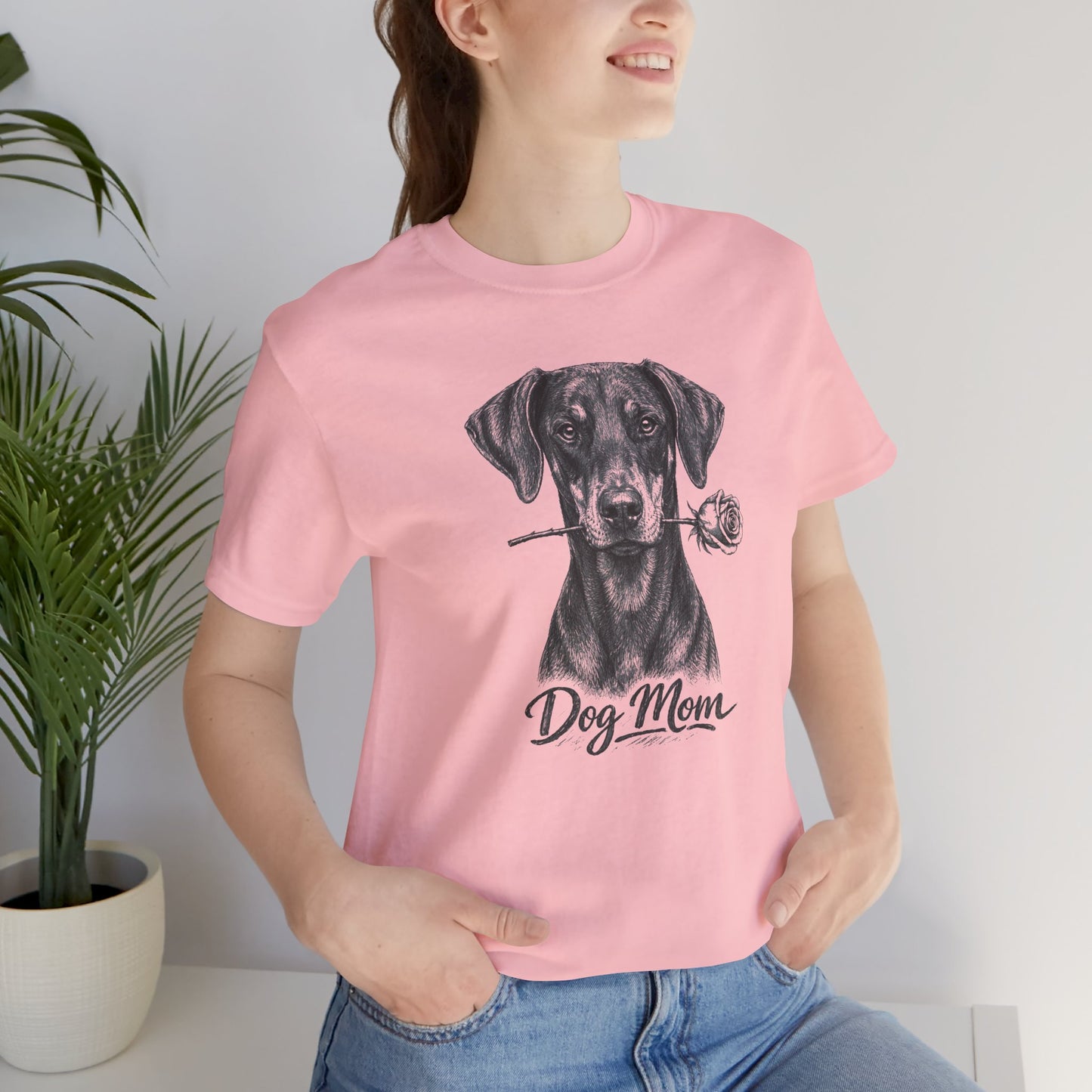 Doberman Dog Mom T-Shirt (Rose Collection) - Natural Ears