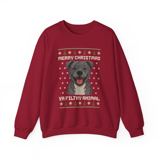 Pit Bull Merry Christmas Ya Filthy Animal Ugly Christmas Sweatshirt