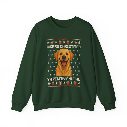 Yellow Labrador Retriever Merry Christmas Ya Filthy Animal Ugly Christmas Sweatshirt