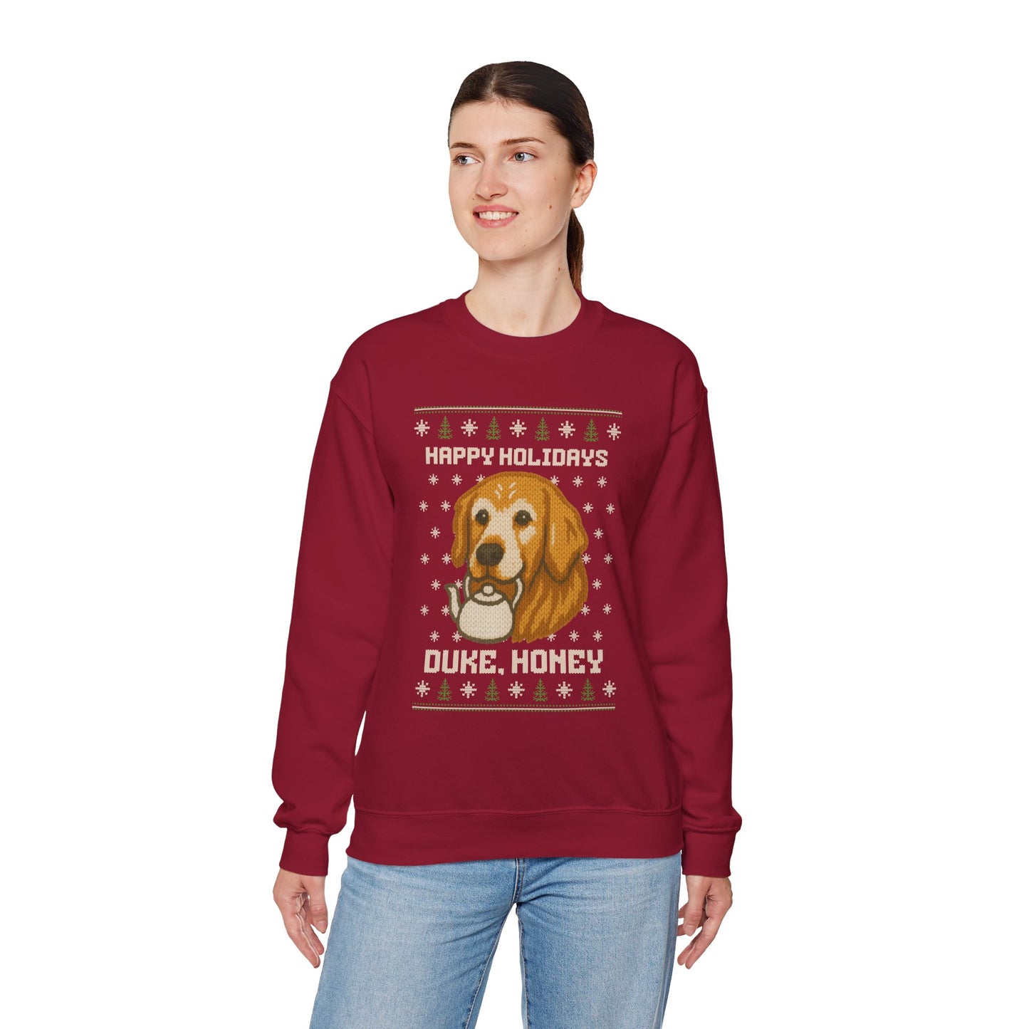 Happy Holidays Duke, Honey Christmas Sweatshirt - Knitted Design