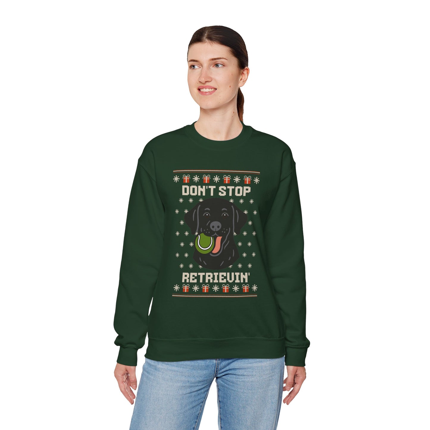 Black Lab Don't Stop Retrievin' Christmas Sweatshirt