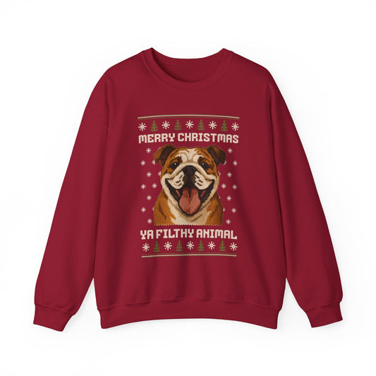 English Bulldog Merry Christmas Ya Filthy Animal Ugly Christmas Sweatshirt