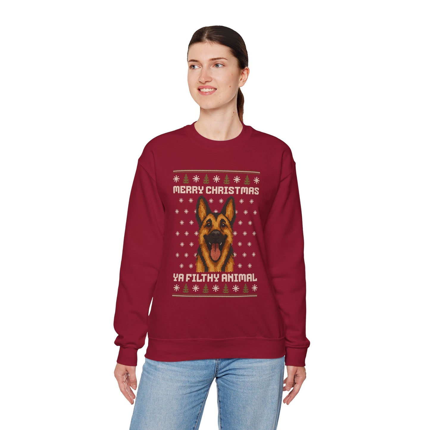 German Shepherd Merry Christmas Ya Filthy Animal Ugly Christmas Sweatshirt