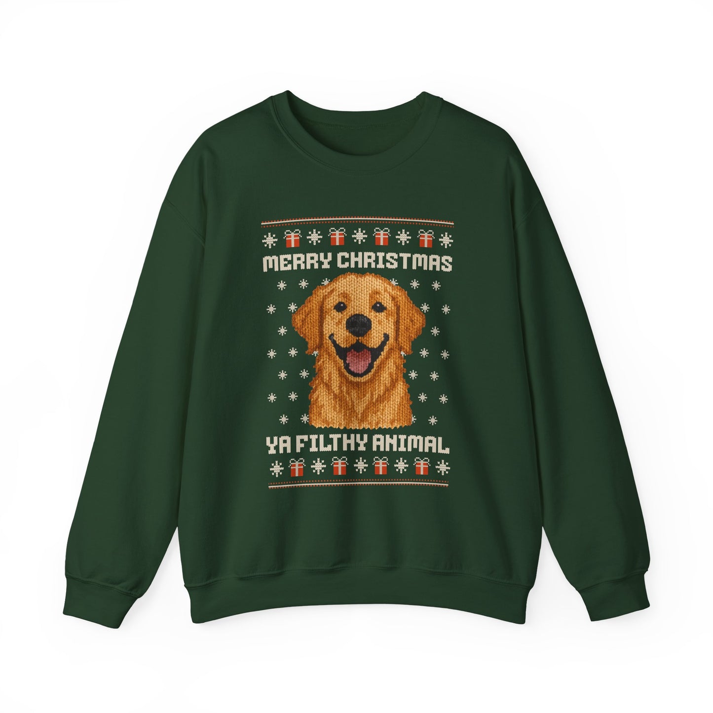 Golden Retriever Merry Christmas Ya Filthy Animal Ugly Christmas Sweatshirt