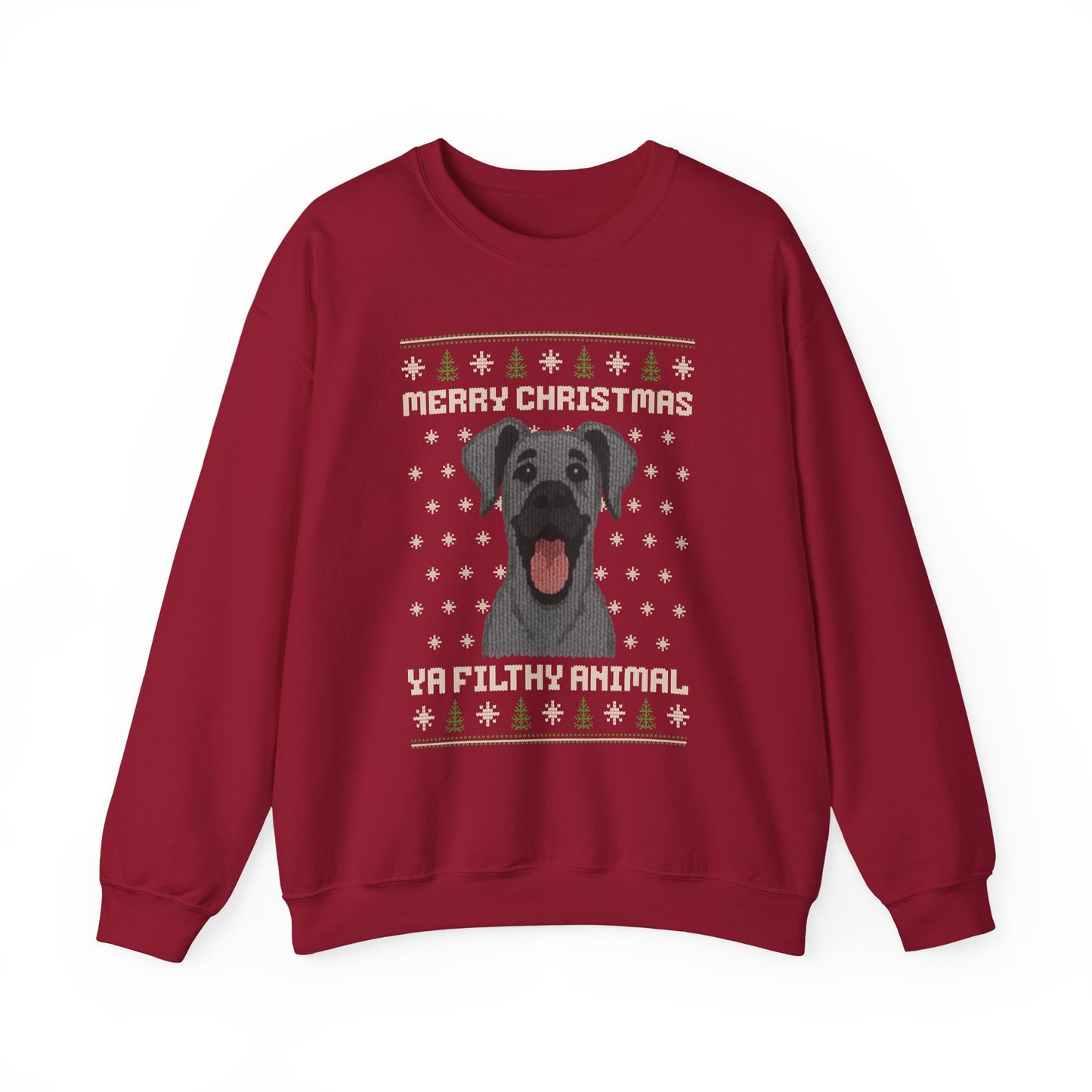 Great Dane Merry Christmas Ya Filthy Animal Ugly Christmas Sweatshirt (Style 2)