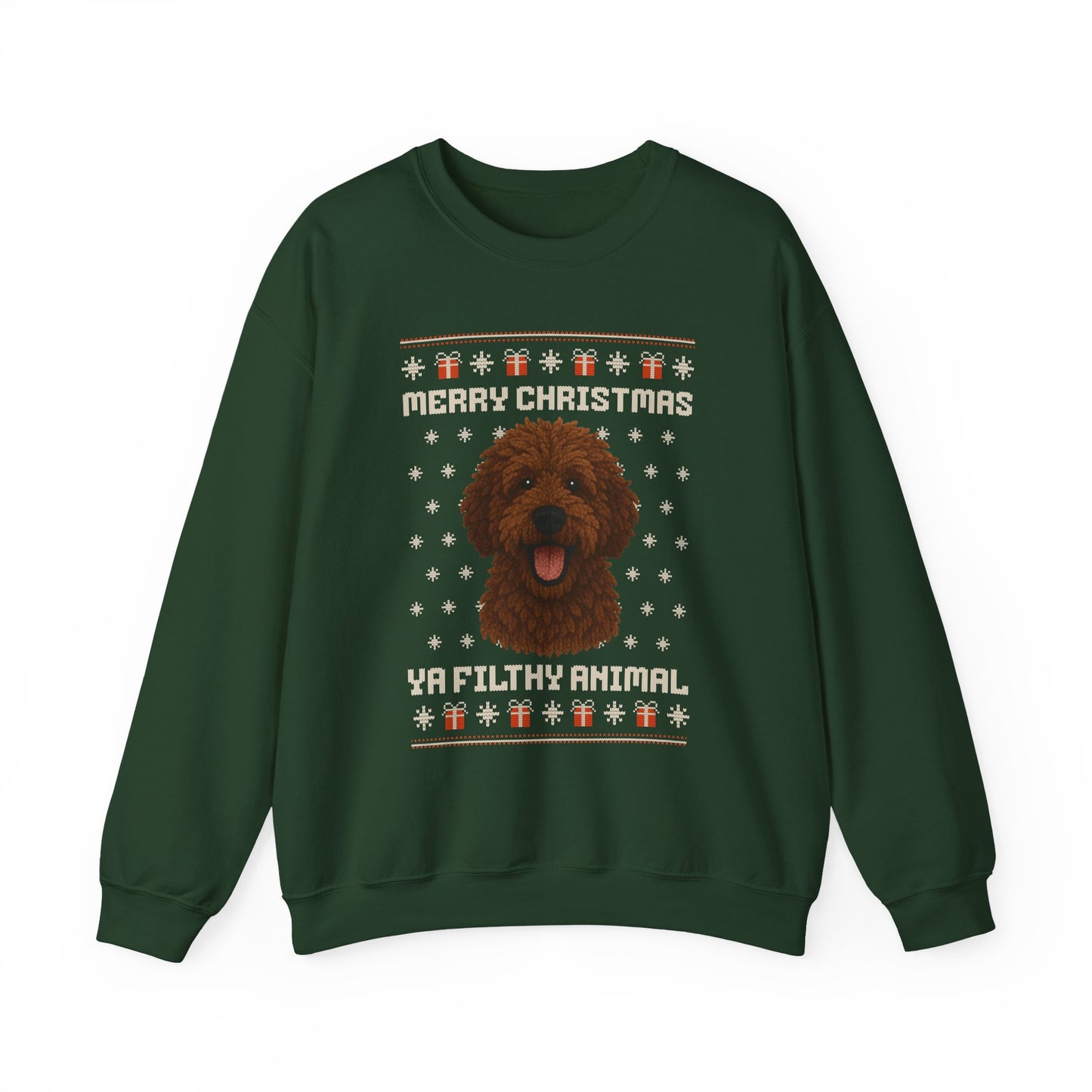 Doodle Merry Christmas Ya Filthy Animal Ugly Christmas Sweatshirt — Labradoodle / Goldendoodle (Style 2)