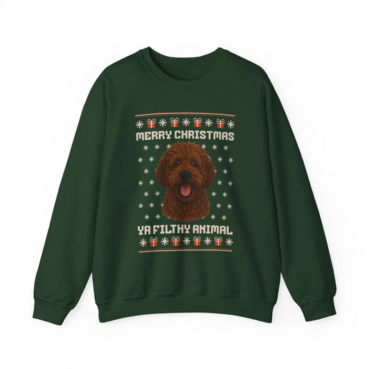 Doodle Merry Christmas Ya Filthy Animal Ugly Christmas Sweatshirt — Labradoodle / Goldendoodle (Style 2)