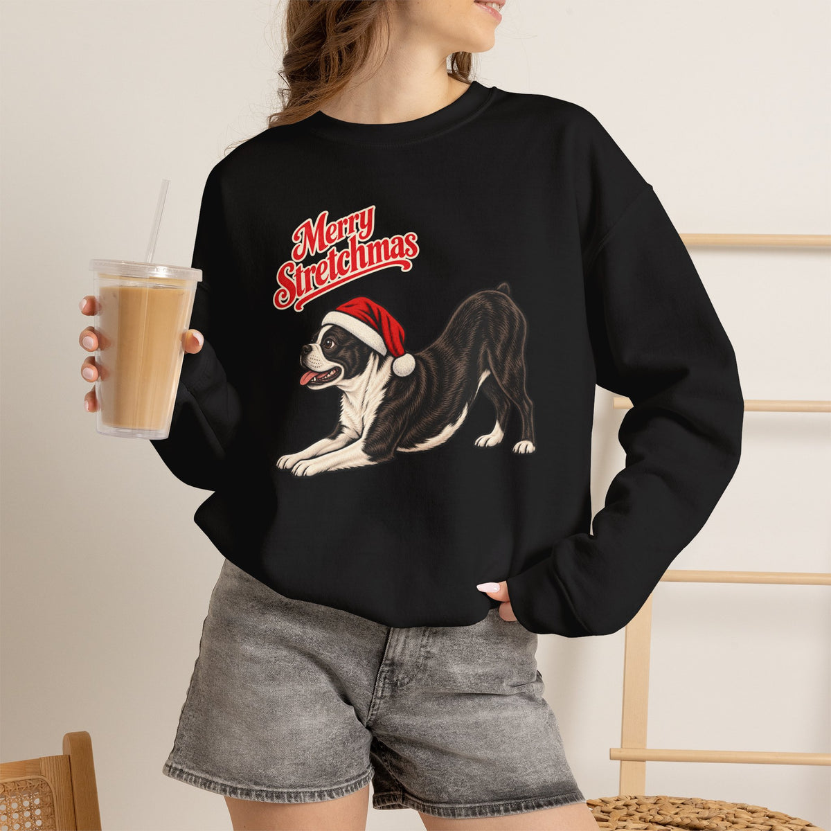Boston Terrier Christmas Sweatshirt | Merry Stretchmas