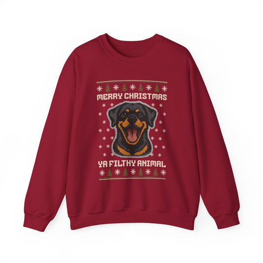 Rottweiler Merry Christmas Ya Filthy Animal Ugly Christmas Sweatshirt