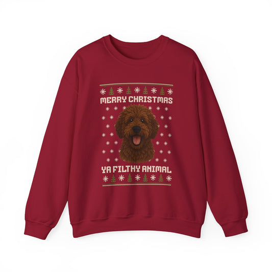 Doodle Merry Christmas Ya Filthy Animal Ugly Christmas Sweatshirt — Labradoodle / Goldendoodle (Style 2)