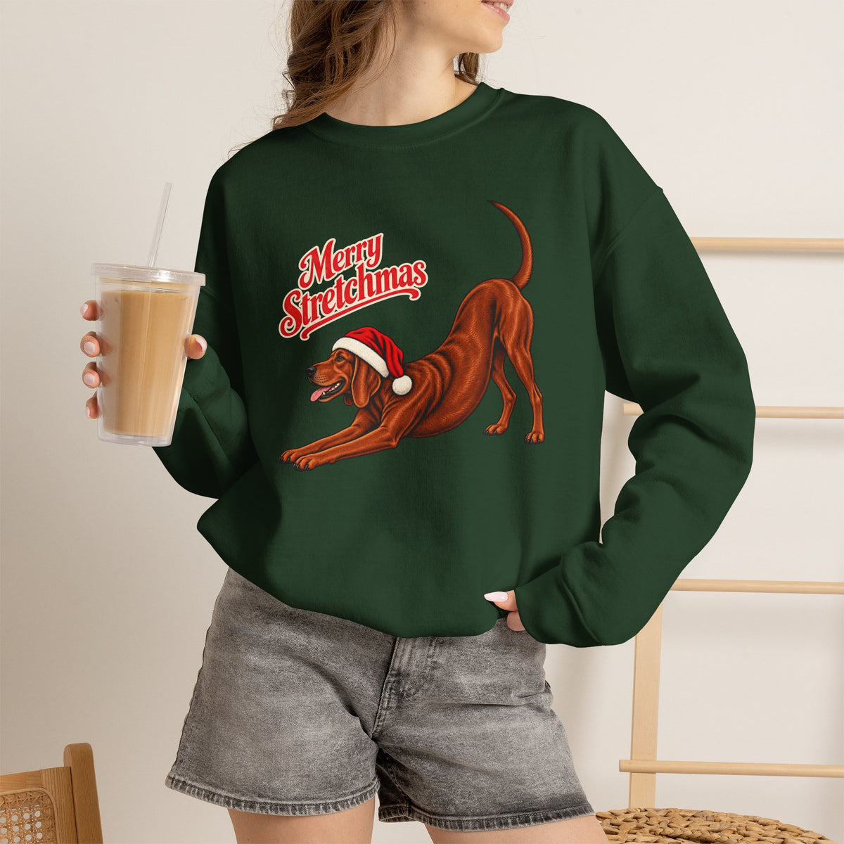 Redbone Coonhound Christmas Sweatshirt | Merry Stretchmas