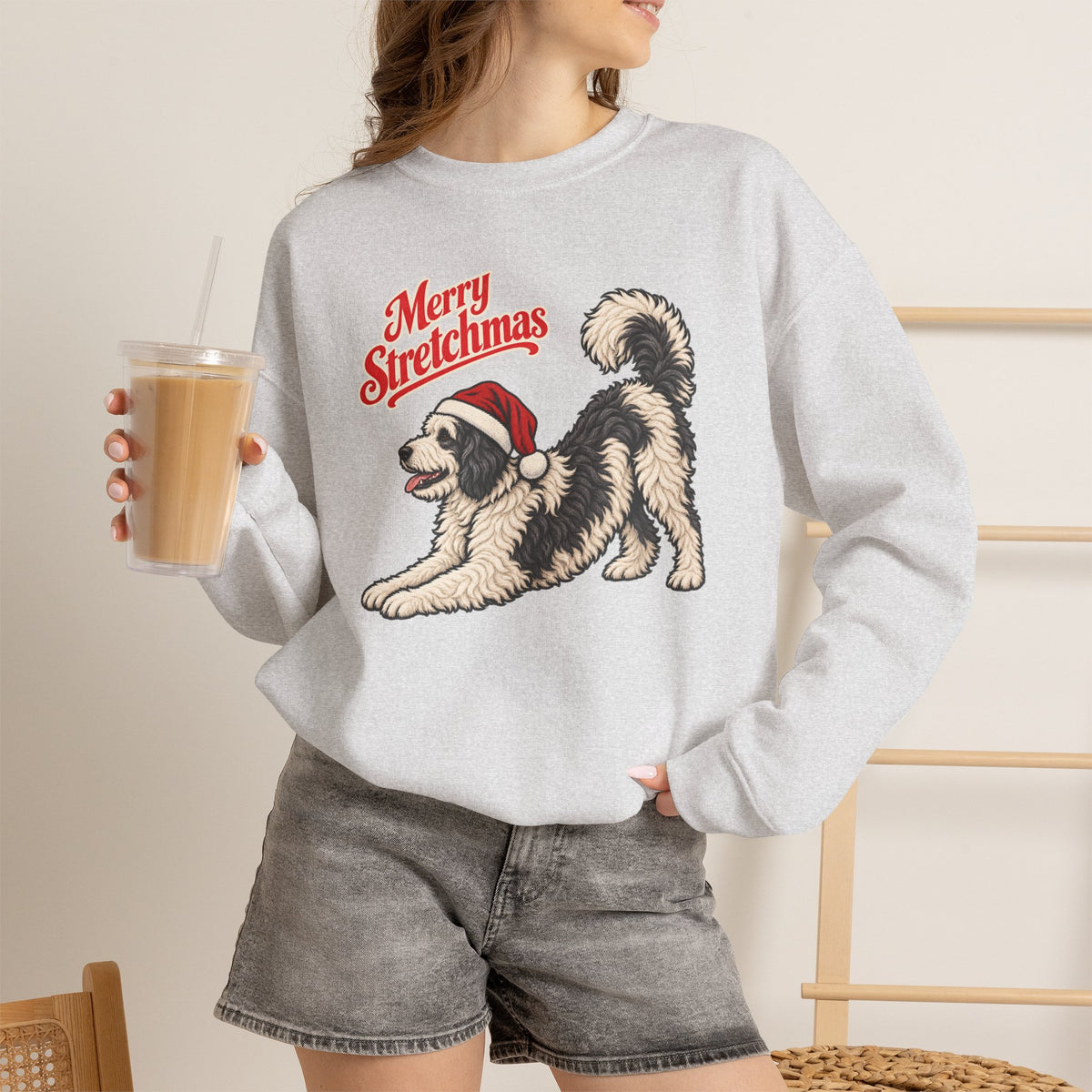 Sheepadoodle Christmas Sweatshirt | Merry Stretchmas