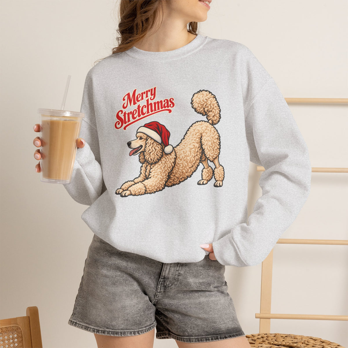 White Poodle Christmas Sweatshirt | Merry Stretchmas