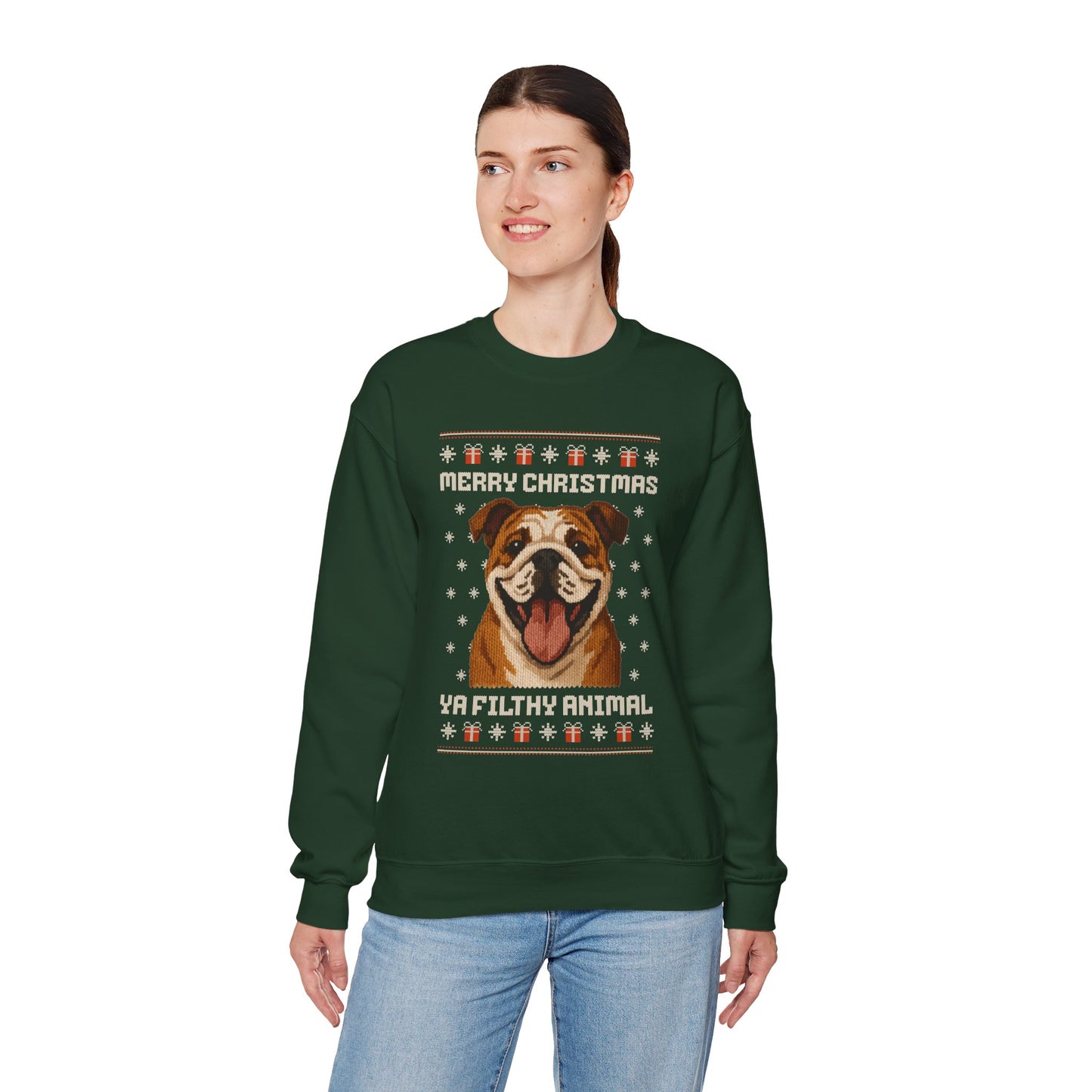 English Bulldog Merry Christmas Ya Filthy Animal Ugly Christmas Sweatshirt