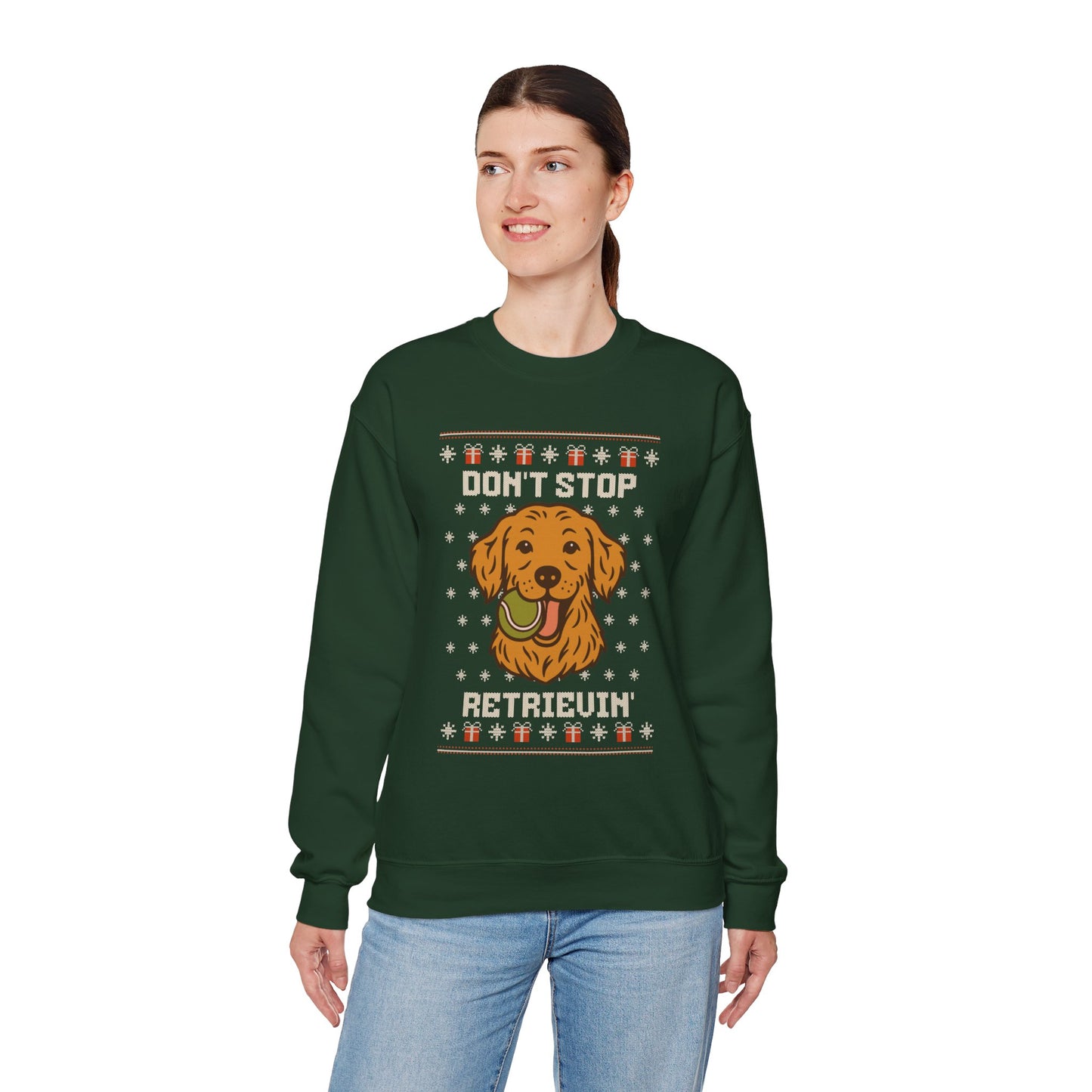 Golden Retriever Don't Stop Retrievin' Christmas Sweatshirt