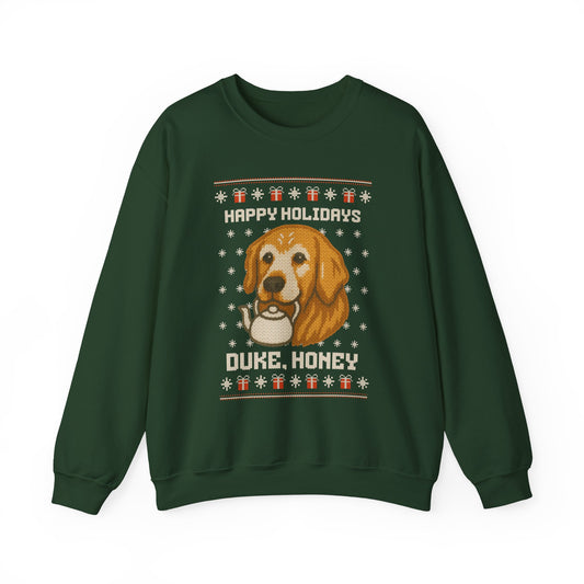 Happy Holidays Duke, Honey Christmas Sweatshirt - Knitted Design