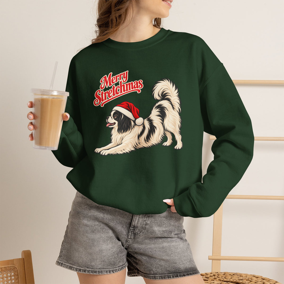 Japanese Chin Christmas Sweatshirt | Merry Stretchmas