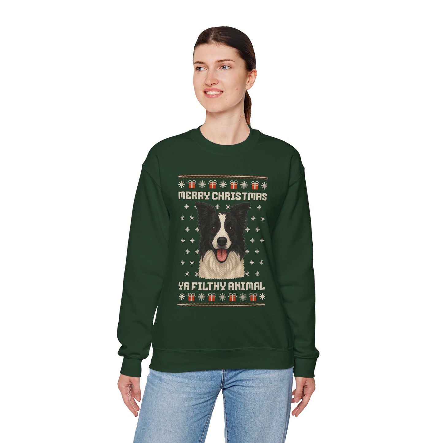 Border Collie Merry Christmas Ya Filthy Animal Ugly Christmas Sweatshirt