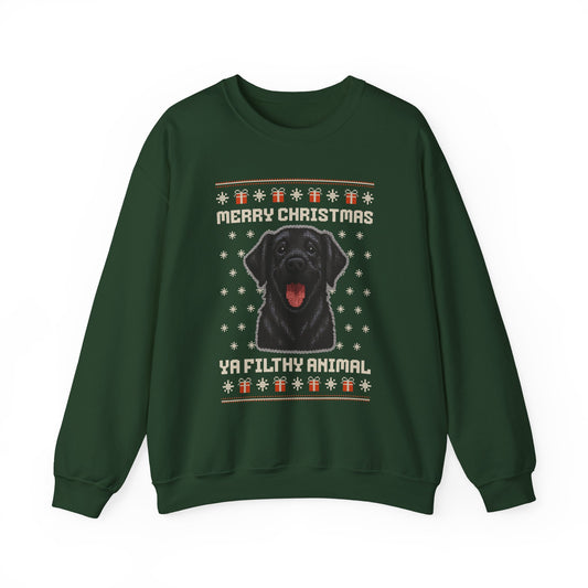 Black Labrador Retriever Merry Christmas Ya Filthy Animal Ugly Christmas Sweatshirt