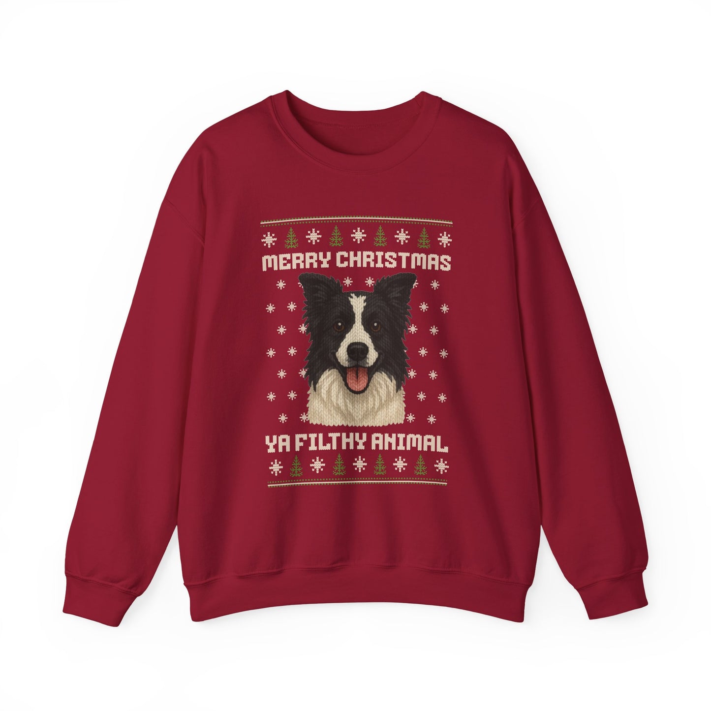 Border Collie Merry Christmas Ya Filthy Animal Ugly Christmas Sweatshirt