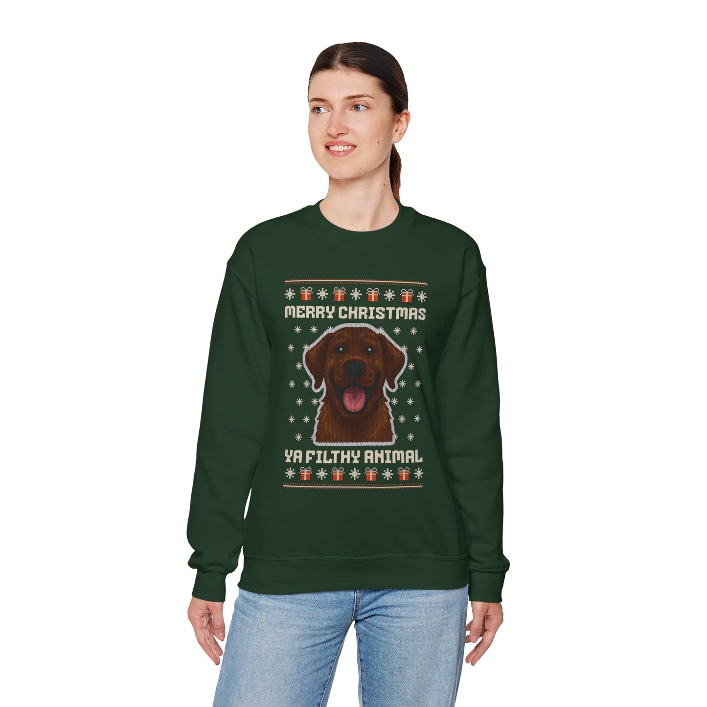 Chocolate Labrador Retriever Merry Christmas Ya Filthy Animal Ugly Christmas Sweatshirt