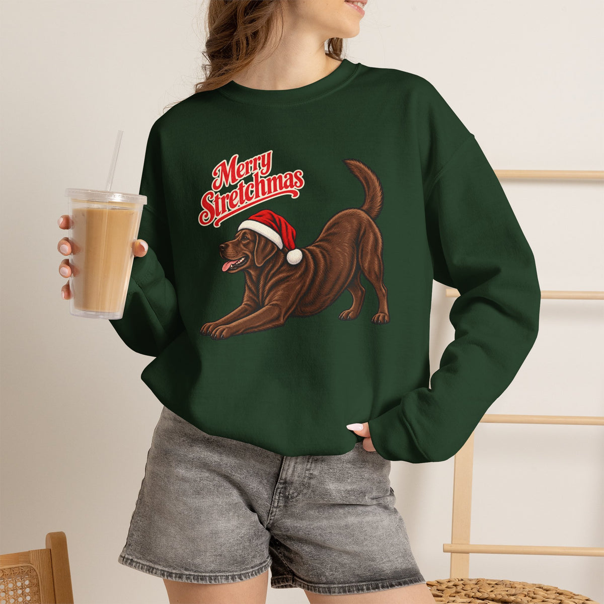 Chocolate Labrador Retriever Christmas Sweatshirt | Merry Stretchmas