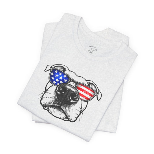 Red, White & BOOP American Staffordshire Terrier T-Shirt (Natural Ears)
