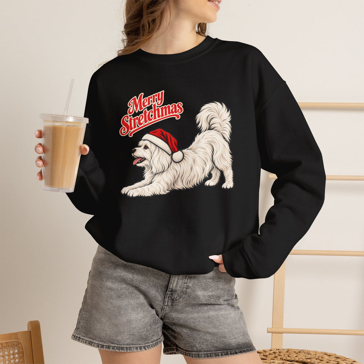 Maltese Christmas Sweatshirt | Merry Stretchmas