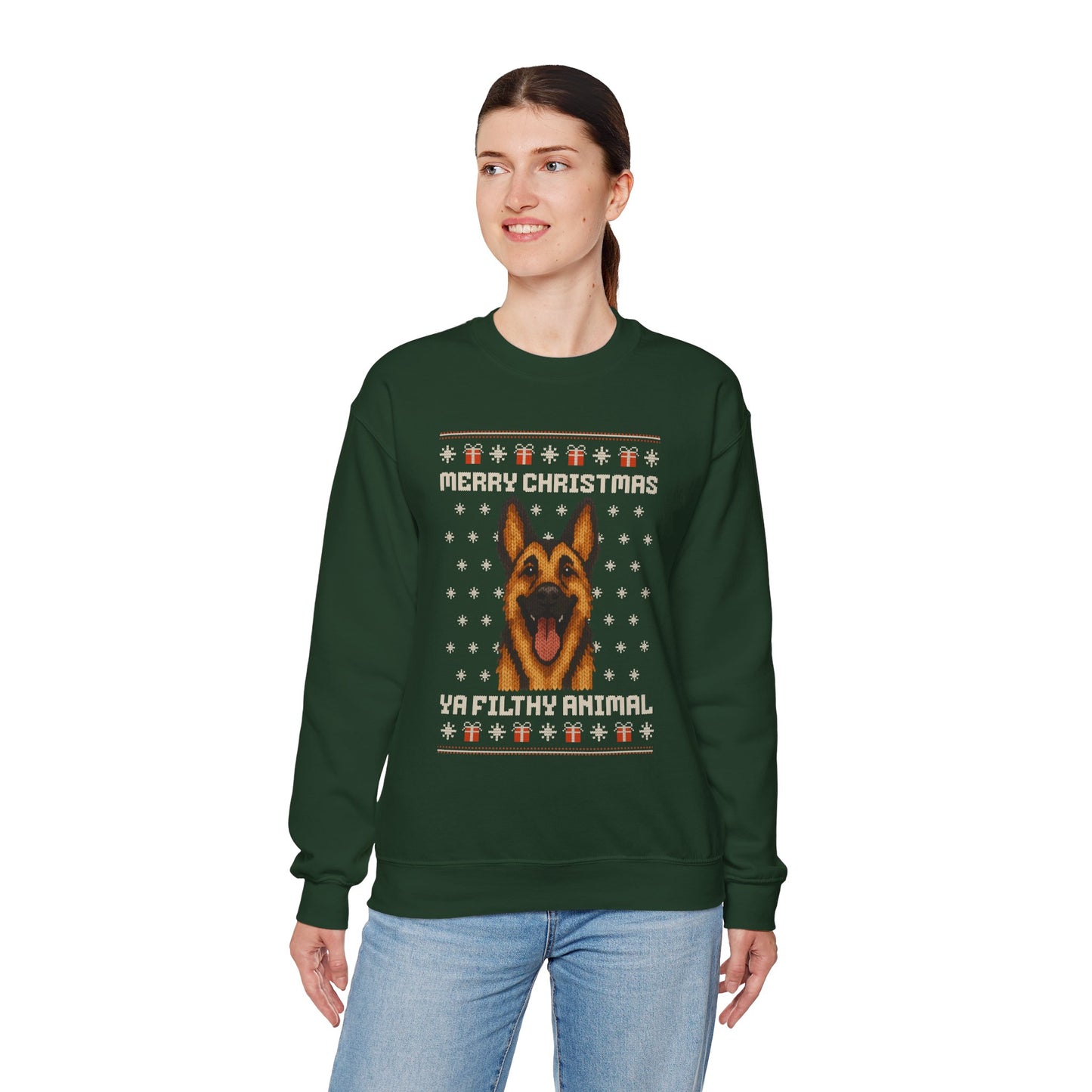 German Shepherd Merry Christmas Ya Filthy Animal Ugly Christmas Sweatshirt
