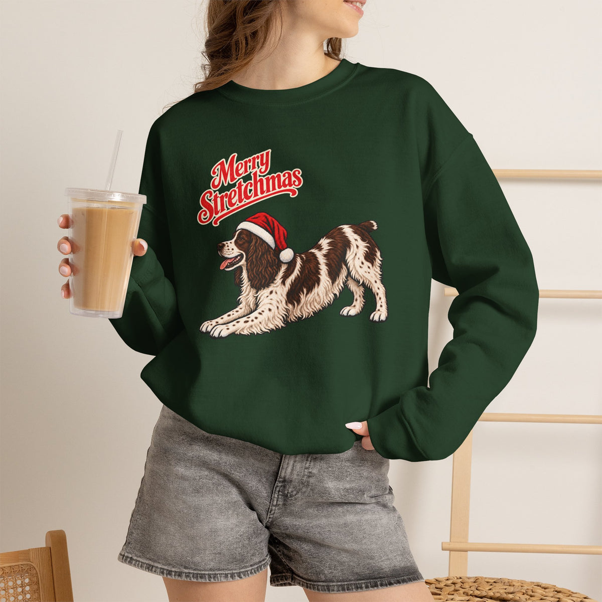 English Springer Spaniel Christmas Sweatshirt | Merry Stretchmas (Docked Tail)