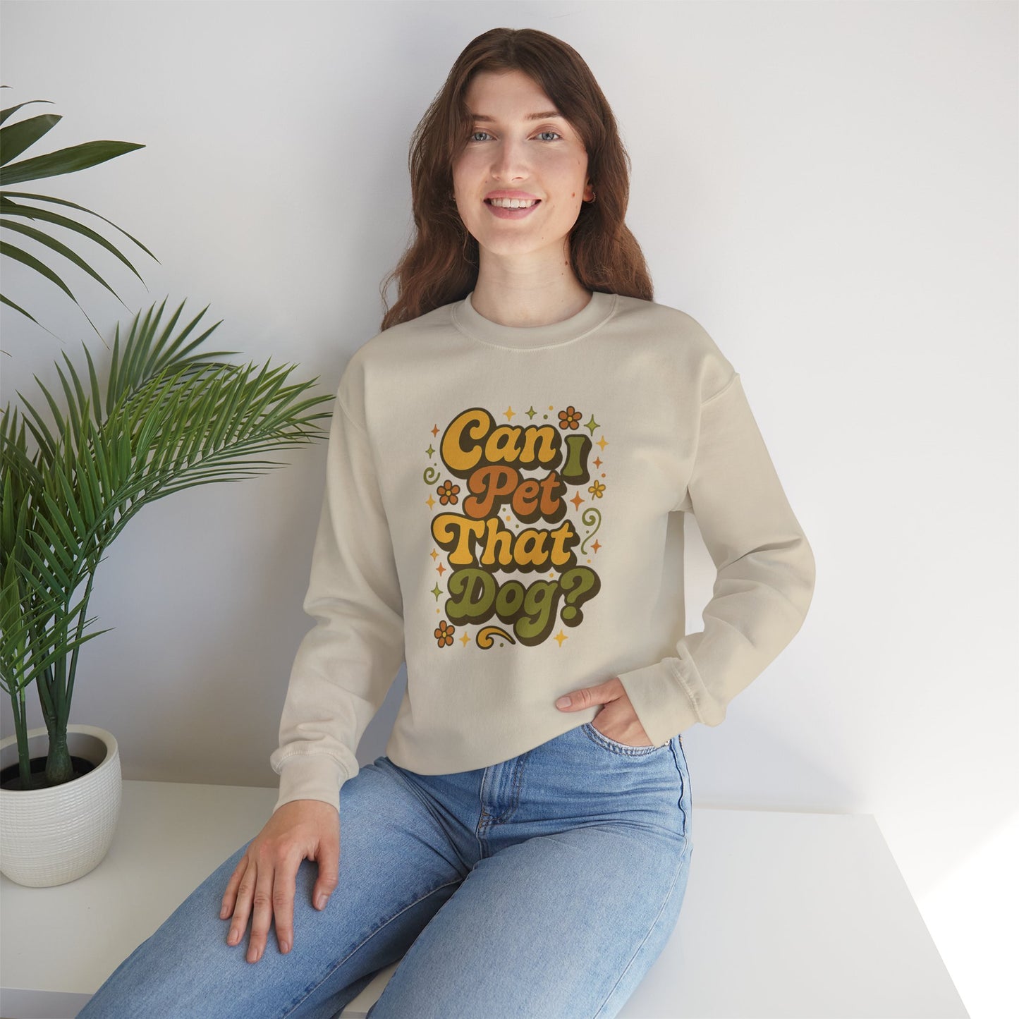 Vintage 70s “Can I Pet That Dog?” Sweatshirt — Retro Dog Lover Sweatshirt