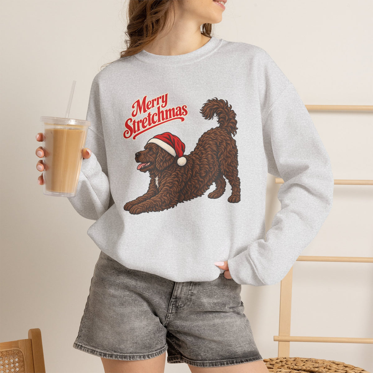 Portuguese Water Dog (Brown) Christmas Sweatshirt | Merry Stretchmas
