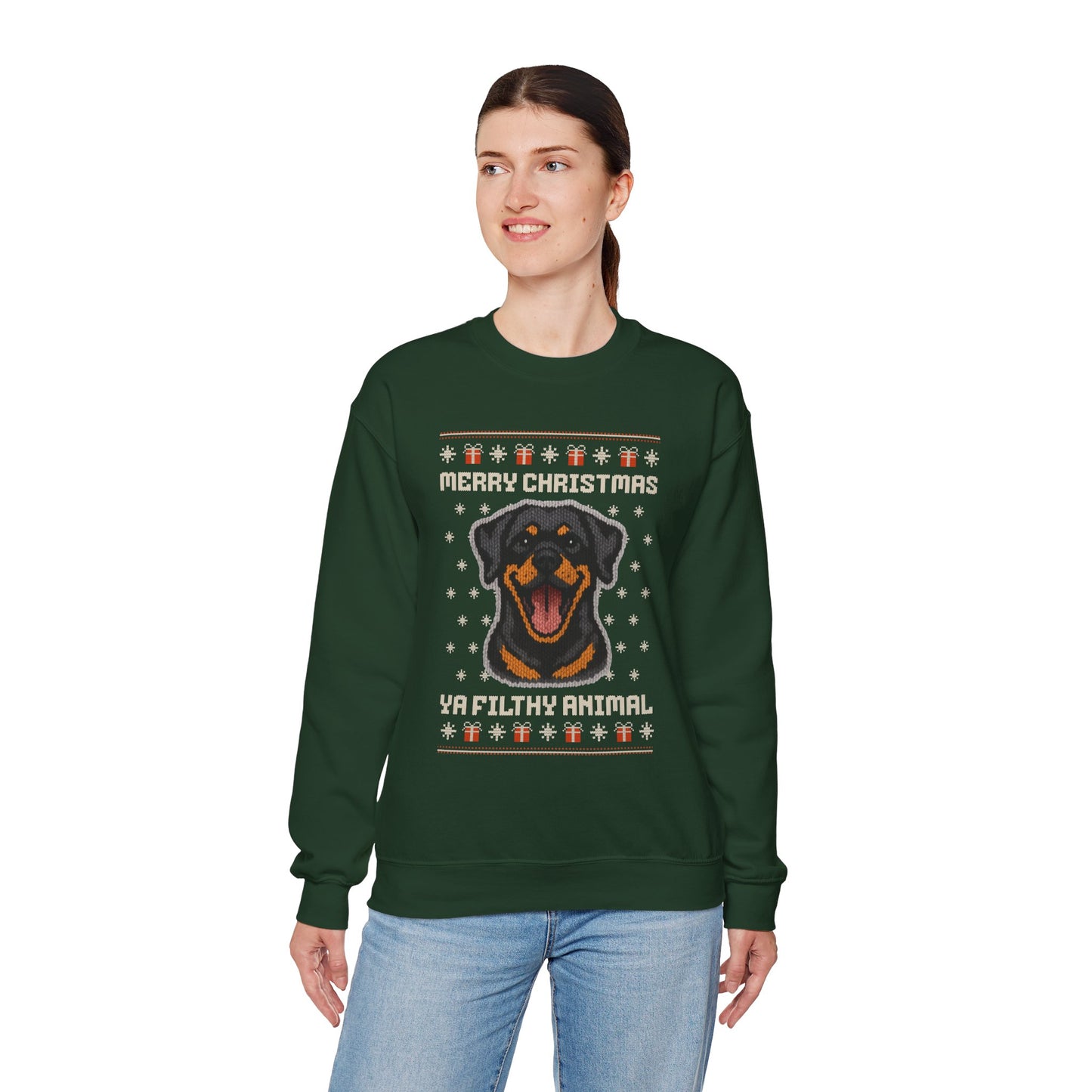 Rottweiler Merry Christmas Ya Filthy Animal Ugly Christmas Sweatshirt