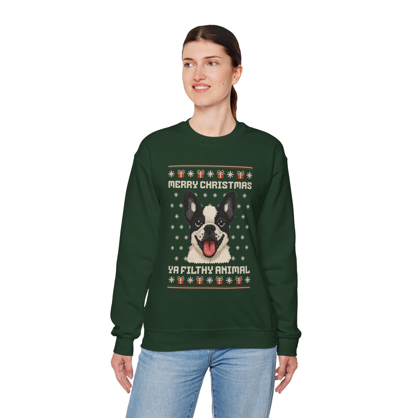French Bulldog Merry Christmas Ya Filthy Animal Ugly Christmas Sweatshirt