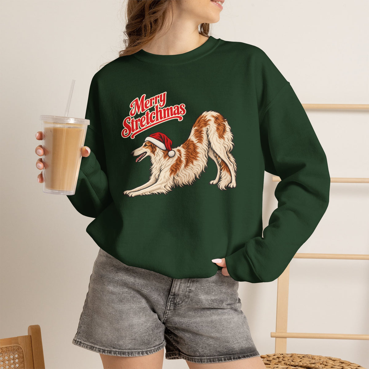Borzoi Christmas Sweatshirt | Merry Stretchmas