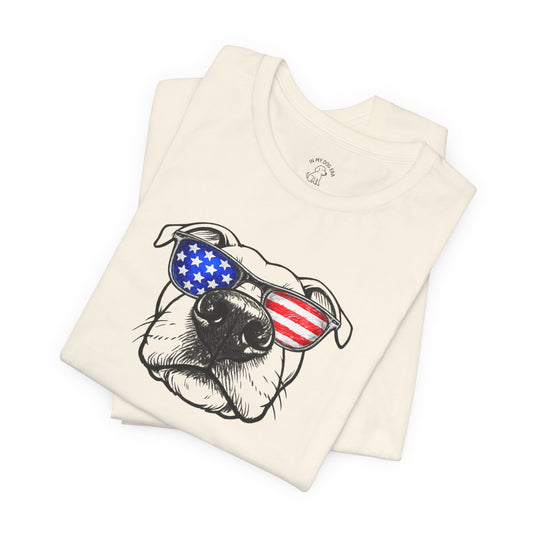 Red, White & BOOP American Staffordshire Terrier T-Shirt (Natural Ears)