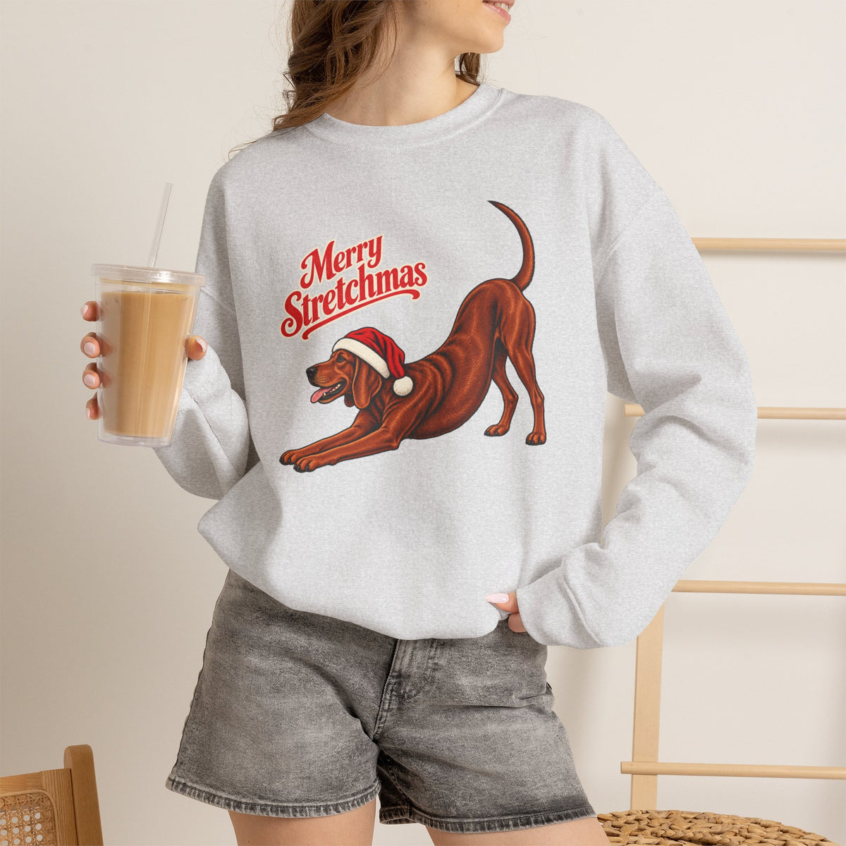 Redbone Coonhound Christmas Sweatshirt | Merry Stretchmas