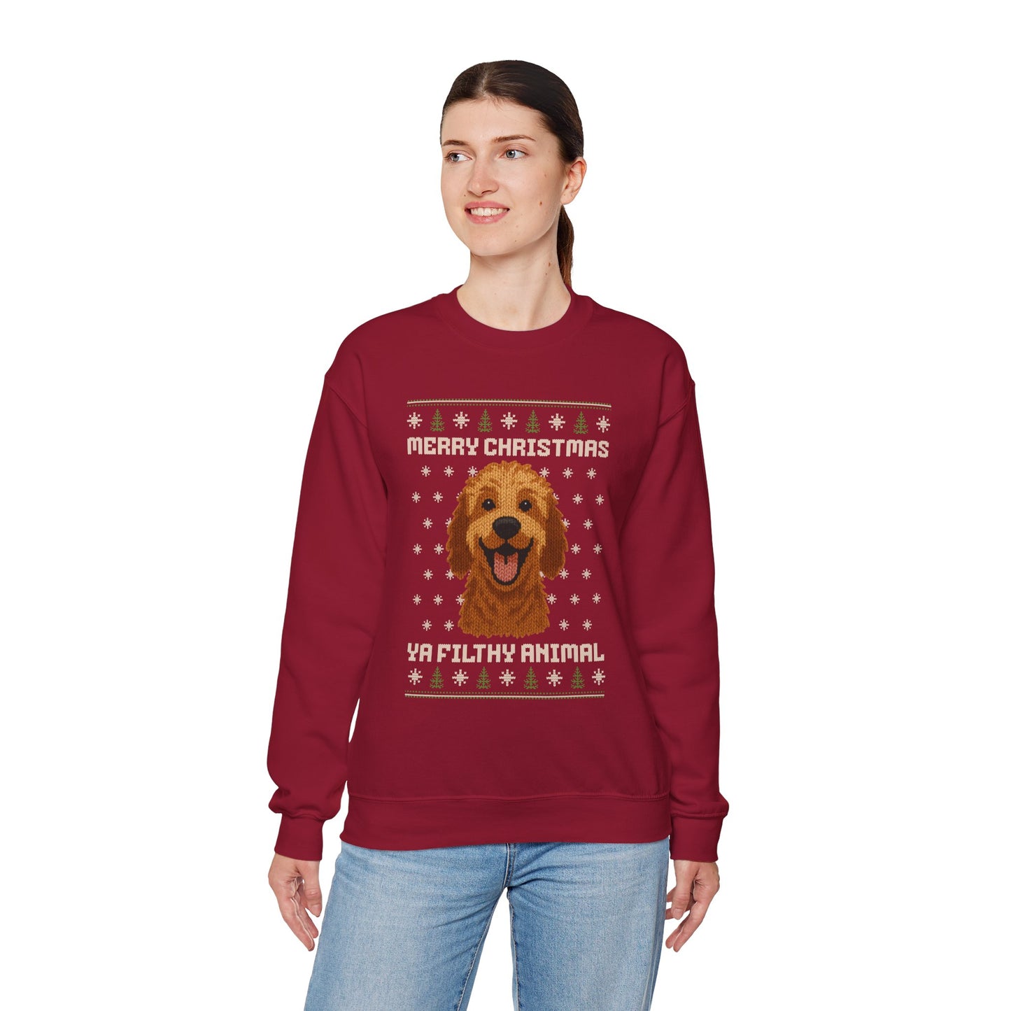 Doodle Merry Christmas Ya Filthy Animal Ugly Christmas Sweatshirt — Labradoodle / Goldendoodle (Style 1)