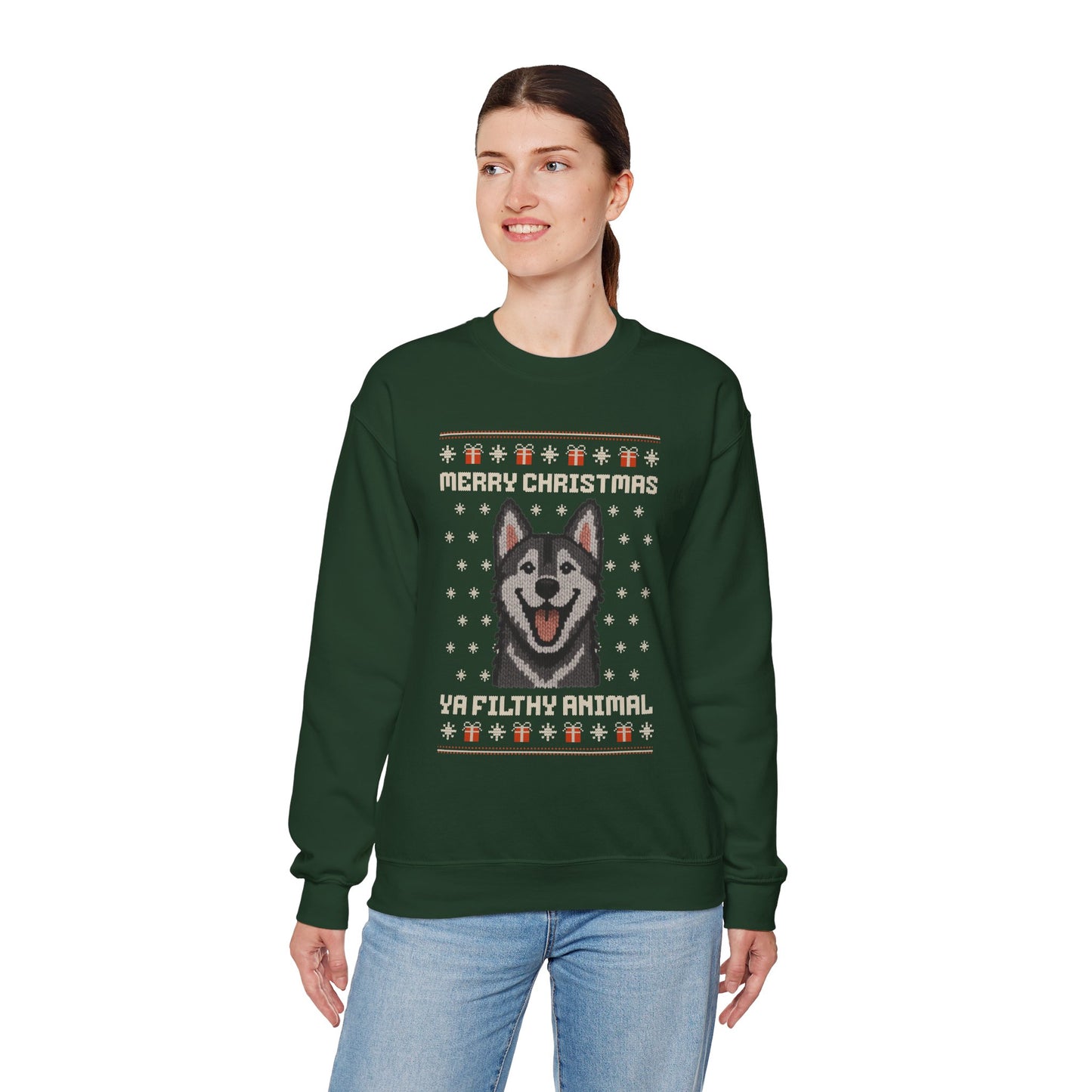Husky Merry Christmas Ya Filthy Animal Ugly Christmas Sweatshirt