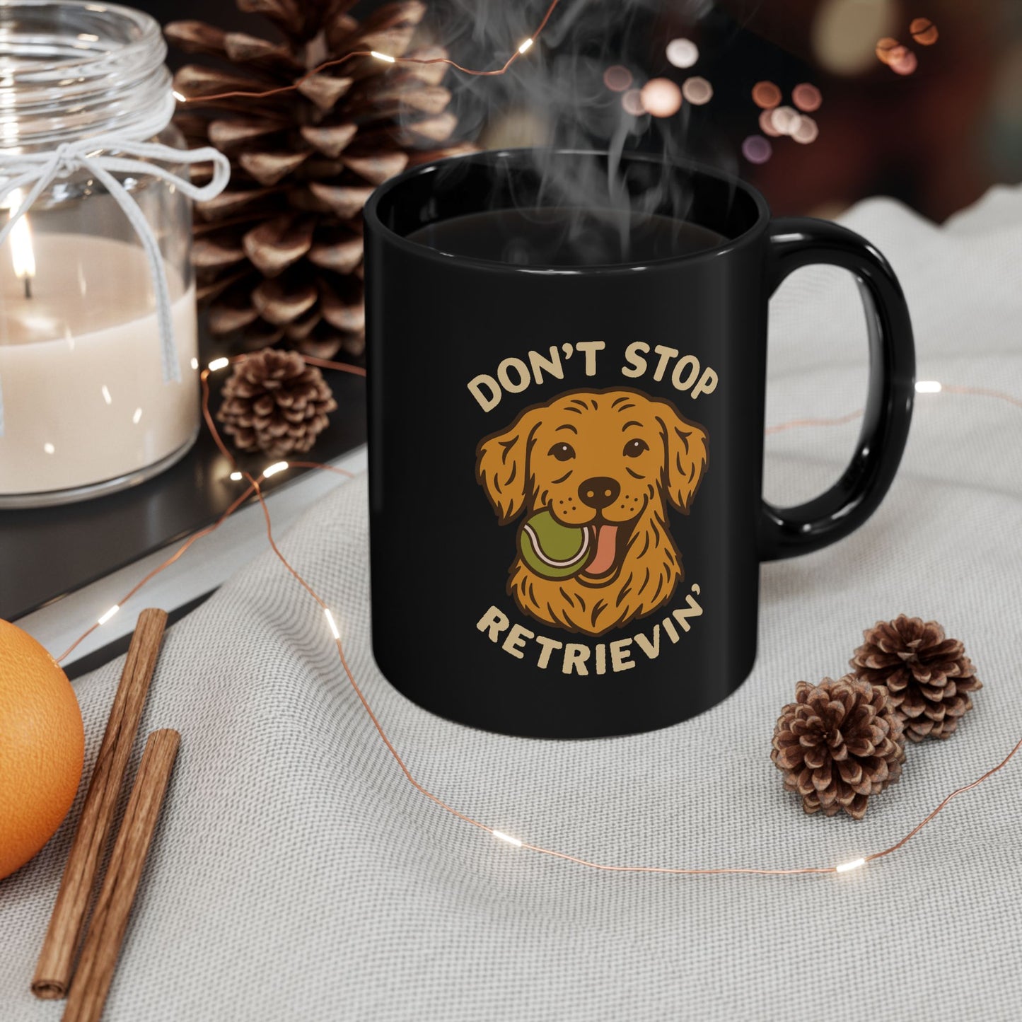 Golden Retriever Don't Stop Retrievin' Coffee Mug (Black)