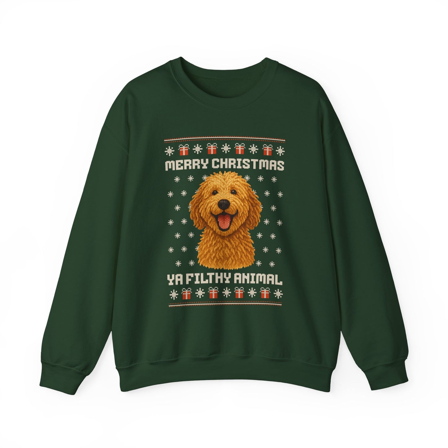 Doodle Merry Christmas Ya Filthy Animal Ugly Christmas Sweatshirt — Labradoodle / Goldendoodle (Style 4)