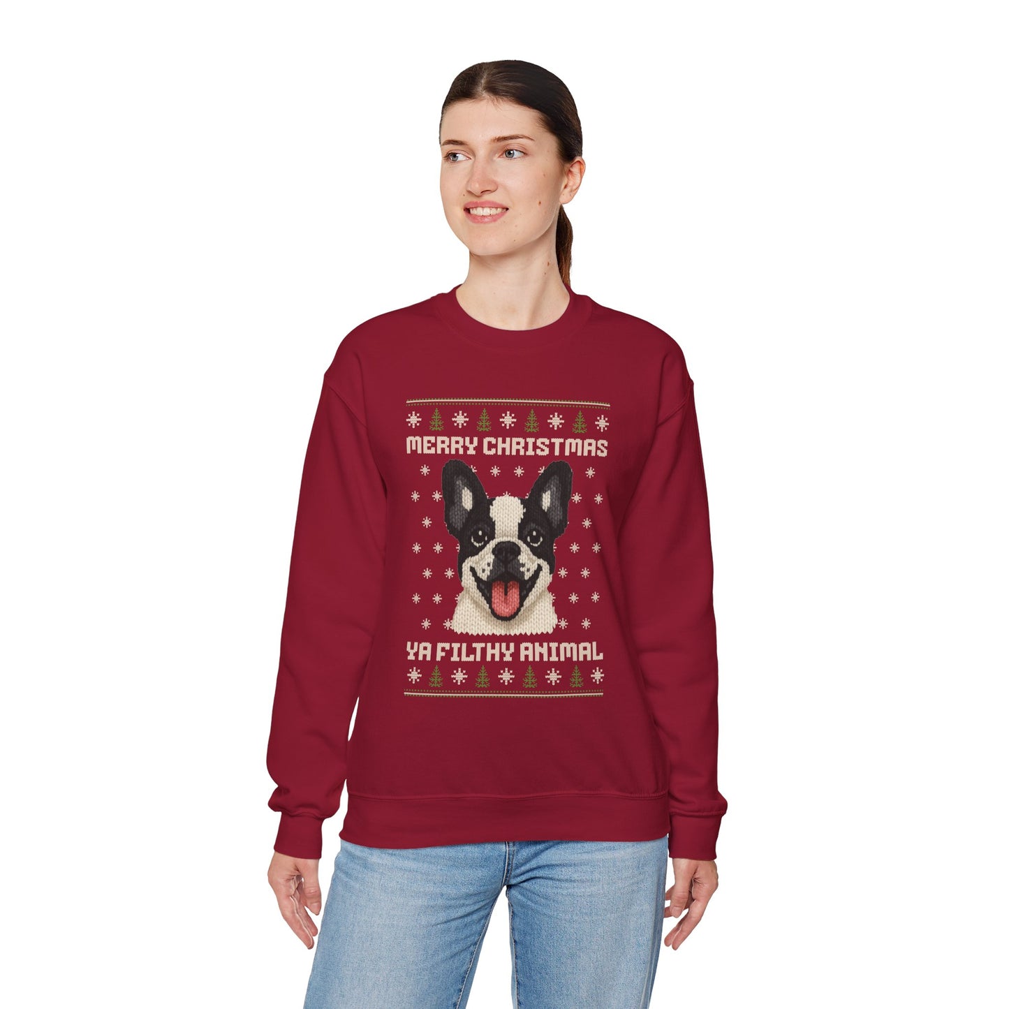 French Bulldog Merry Christmas Ya Filthy Animal Ugly Christmas Sweatshirt