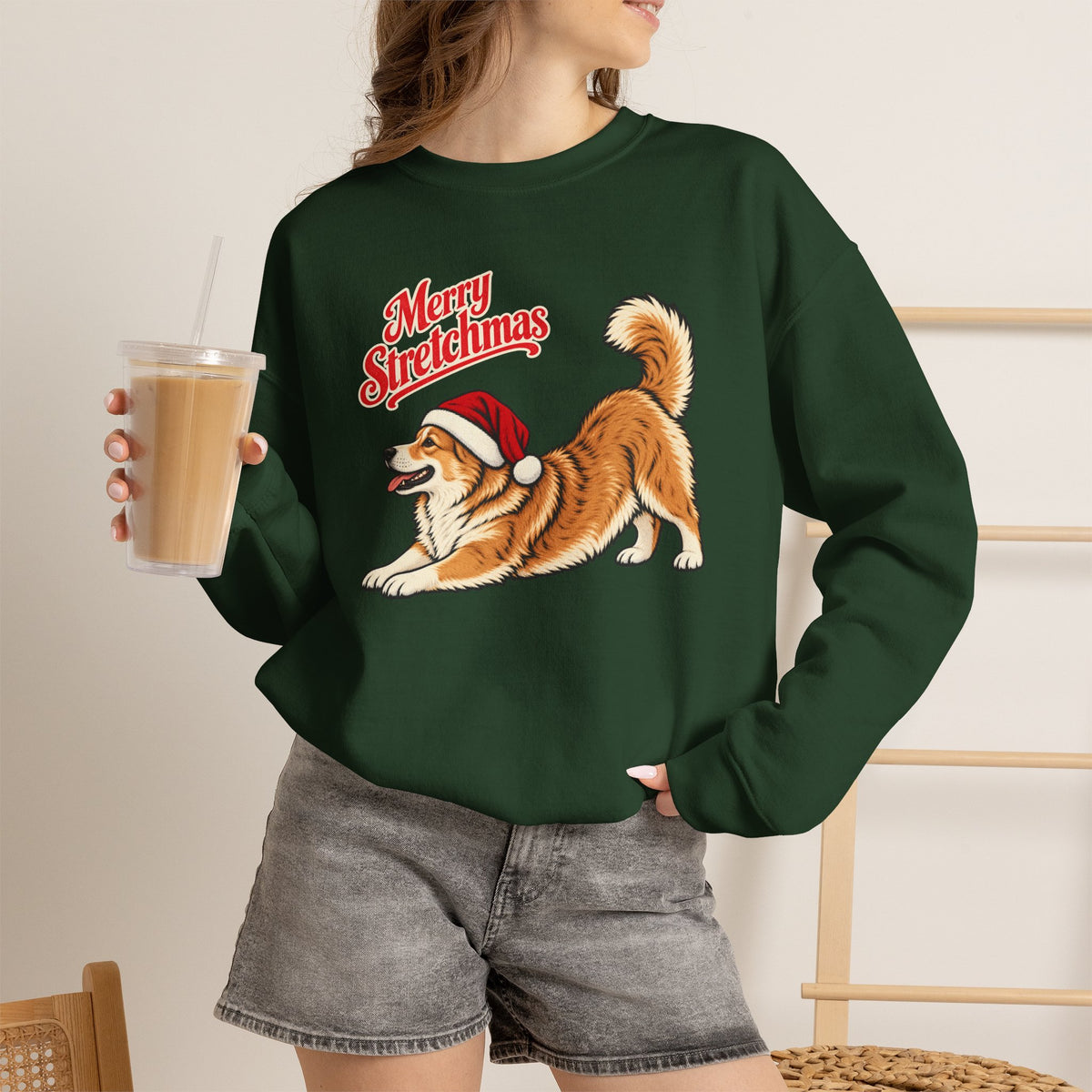 Corgi Christmas Sweatshirt | Merry Stretchmas (Natural Tail)