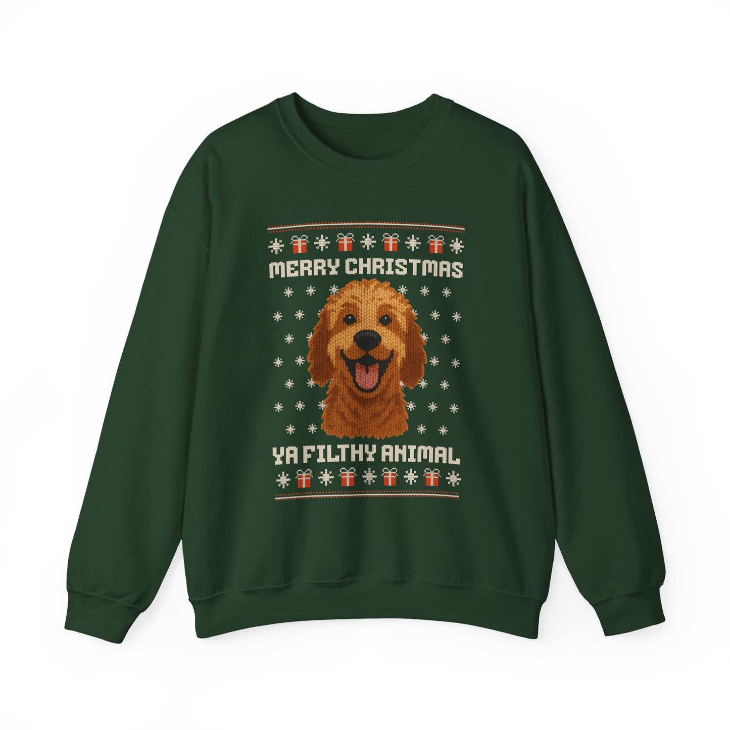 Doodle Merry Christmas Ya Filthy Animal Ugly Christmas Sweatshirt — Labradoodle / Goldendoodle (Style 1)