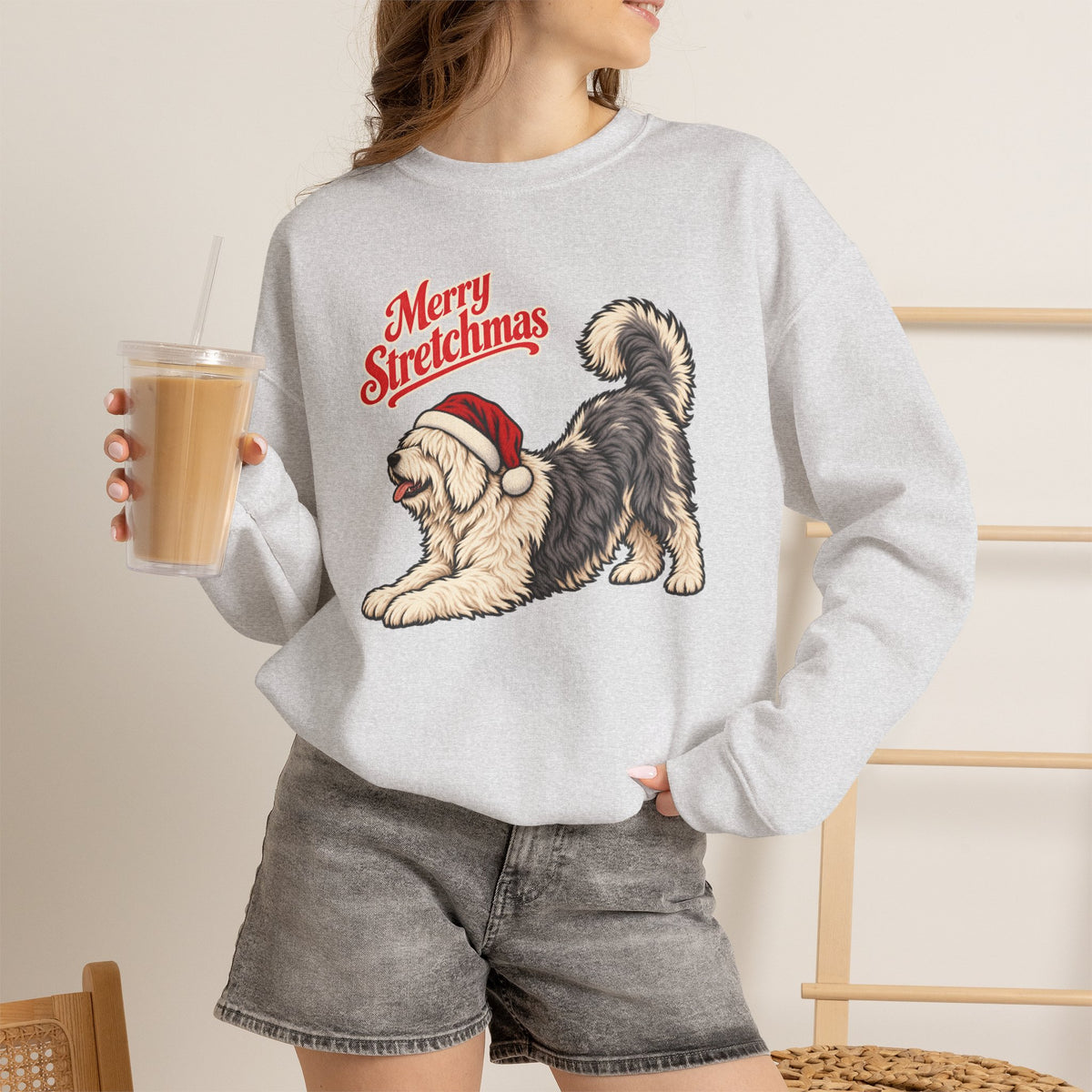 Old English Sheepdog Christmas Sweatshirt | Merry Stretchmas