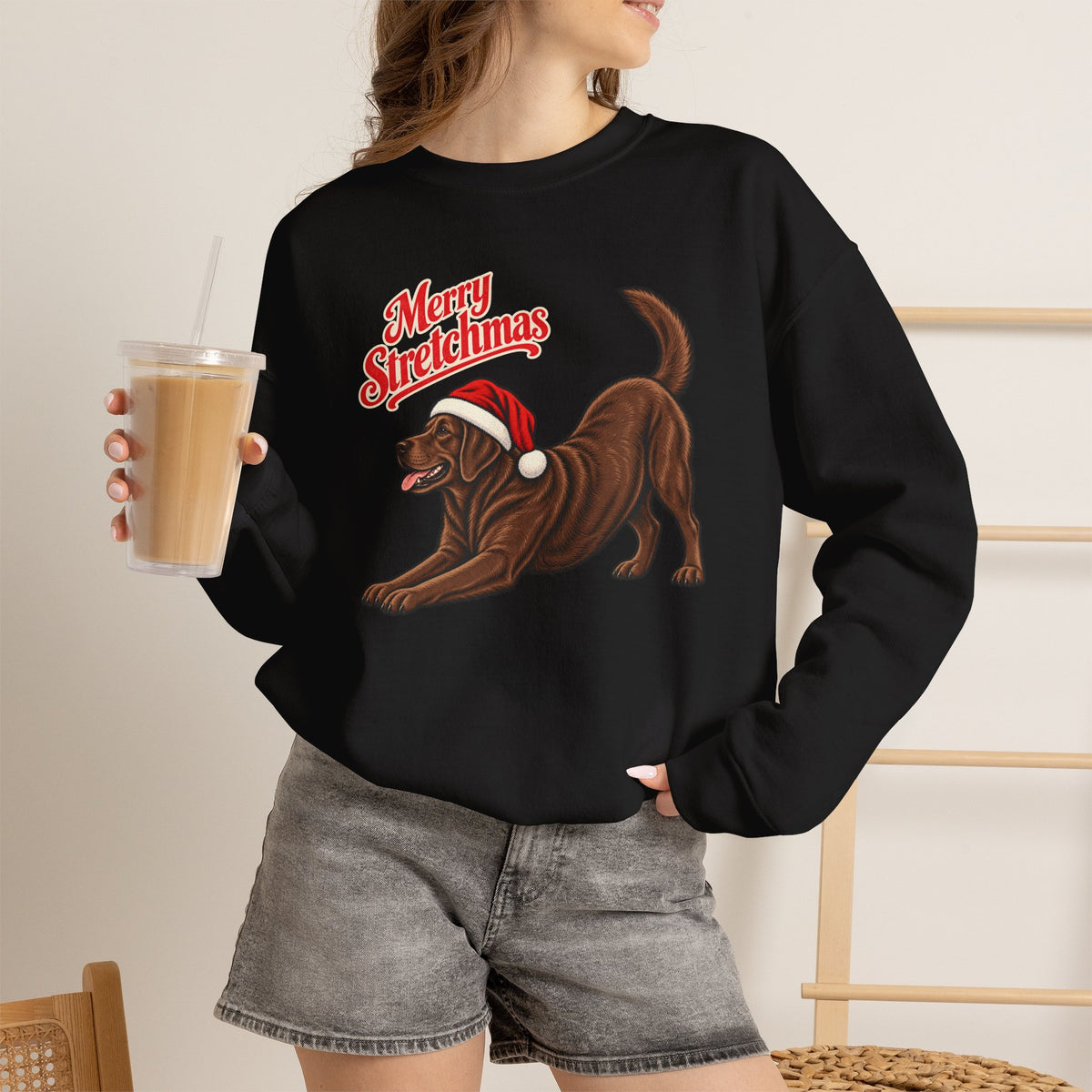Chocolate Labrador Retriever Christmas Sweatshirt | Merry Stretchmas
