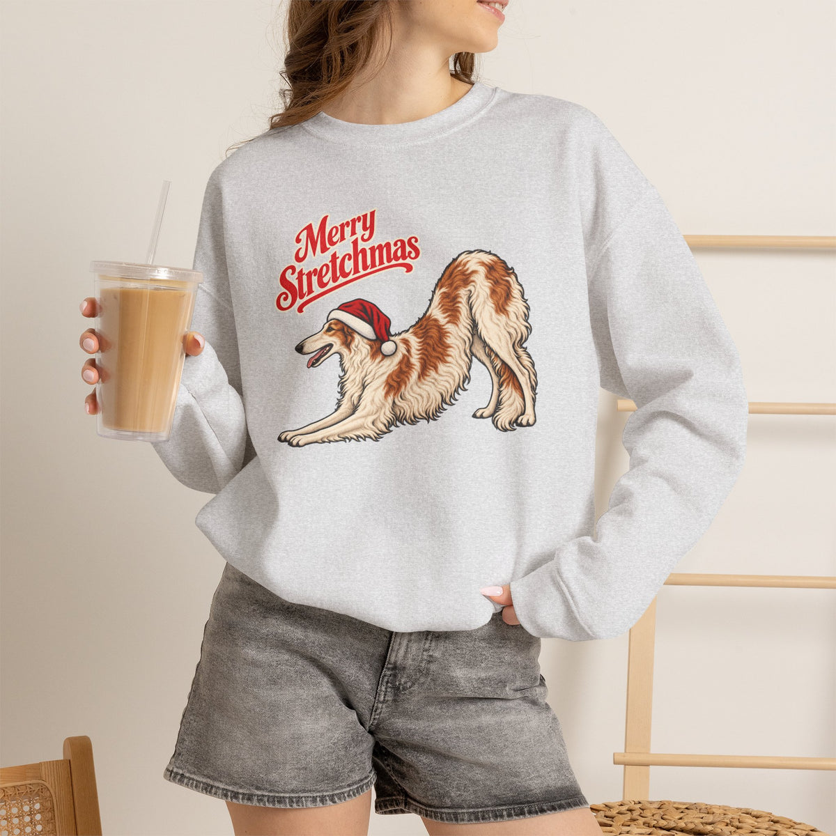 Borzoi Christmas Sweatshirt | Merry Stretchmas