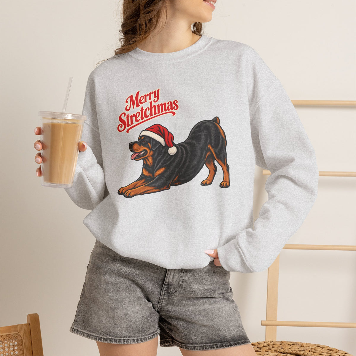 Rottweiler Christmas Sweatshirt | Merry Stretchmas (Docked Tail)