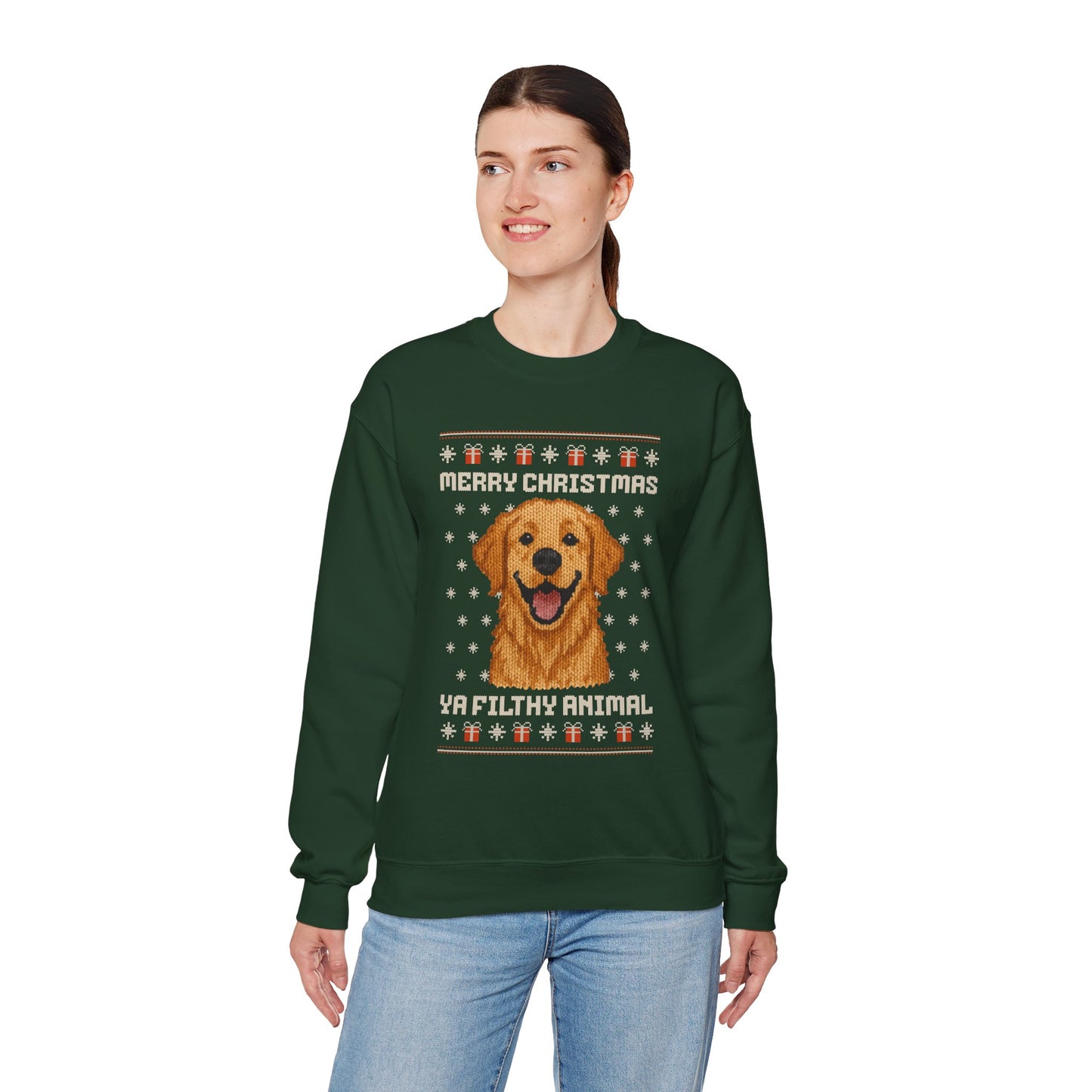 Golden Retriever Merry Christmas Ya Filthy Animal Ugly Christmas Sweatshirt